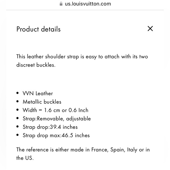 LOUIS VUITTON ADJUSTABLE SHOULDER STRAP 16 MM VVN - Picture 7 of 7